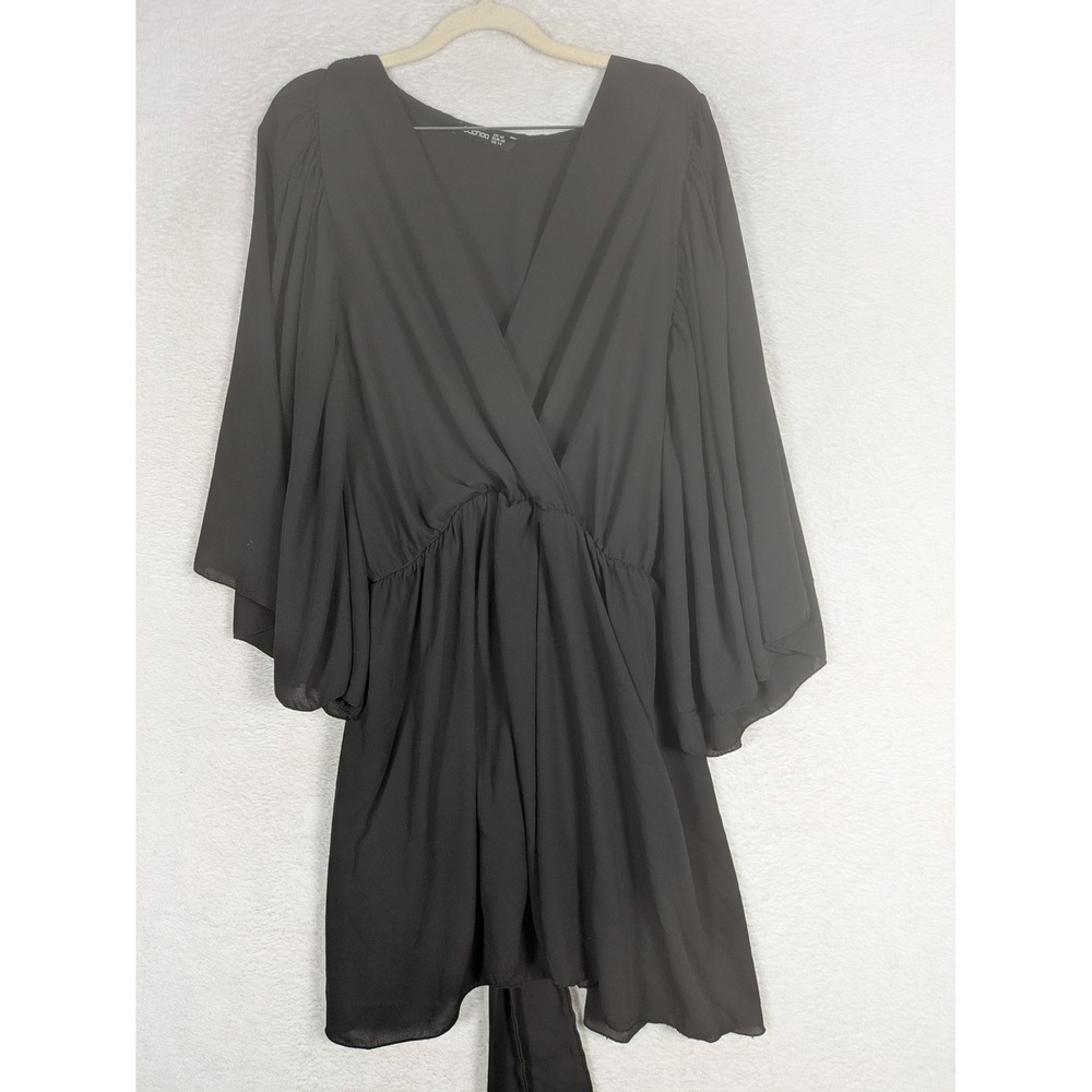 Boohoo Mini Dress Women's 14 Black Surplice V-Neck Angel Sleeve Solid Italy